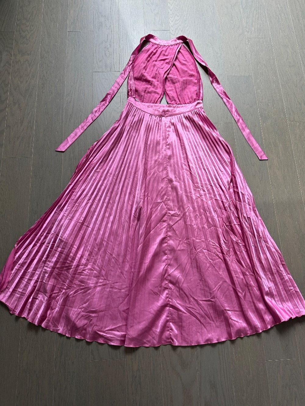 L'IDEE Renaissance Split Gown Halter Pleated Pink Satin Maxi Dress AU 10 / US 6 - Picture 9 of 11